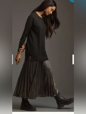 Anthropologie Black Pleated Maxi Skirt